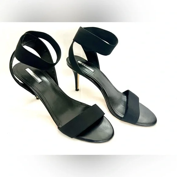 BCBGeneration BG-Halo Black Textile Ankle Strap Leather Heel Dress Sandala Sz 10 - Picture 10 of 14